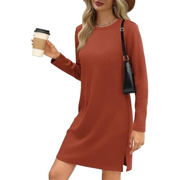 Women's Casual Long Sleeve Dress - Trendy Fall Fashion Cozy Travel Outfit - Picture 2 of 7